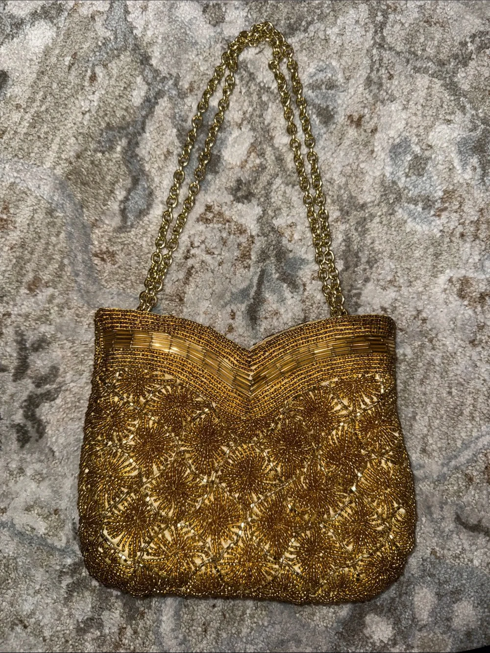Vintage Gold Beaded Evening Shoulder Bag Made in Macau